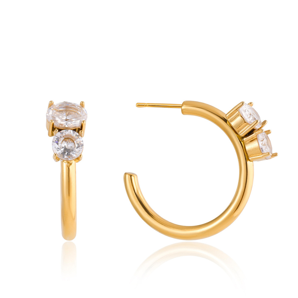 Boucles D'Oreilles Créoles Pour Femmes En Acier Inoxydable Doré, Imperméables Et Anti-Ternissement, Ornées De Zircon Brillant 