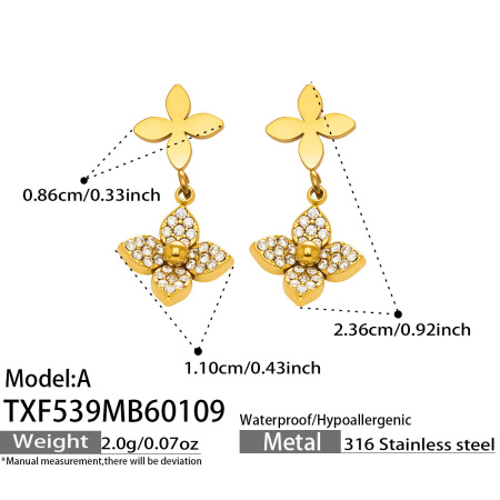 Ensemble de bijoux pour femmes avec chaîne en zircon brillant, fleur, acier inoxydable couleur or, imperméable et anti-ternissement