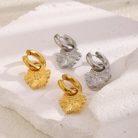 Boucles d'oreilles pendantes en acier inoxydable doré, étanches, en forme de fleur