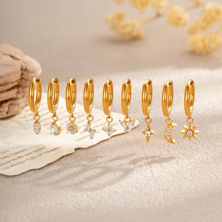Boucles d'oreilles pendantes minimalistes pour femmes, en alliage de titane ASTM F136, couleur or, avec zircon.