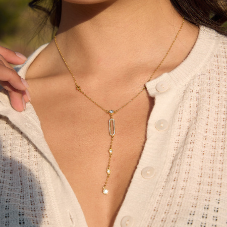 Colliers pendentifs pour femmes en acier inoxydable doré, imperméables et anti-ternissement, à lignes géométriques 2