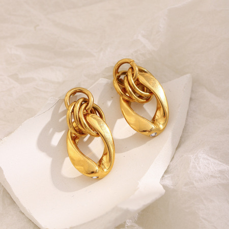 Boucles D'Oreilles Pendantes En Acier Inoxydable Doré, Forme Irrégulière, Étanches.