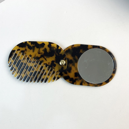 Miroir-peigne de maquillage multifonctionnel vintage, rond et coloré, en acétate. 2