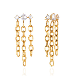 Boucles D'Oreilles Pendantes Pour Femmes, Légères, À Pompons, En Acier Inoxydable, Imperméables Et Anti-Ternissement, Couleur Or, Ornées De Zircon. h5 