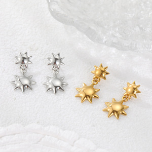 Boucles D'Oreilles Puces Pour Femmes, Style Classique, En Acier Inoxydable, Plaqué Or 18 Carats, Motif Soleil. h5 Image2