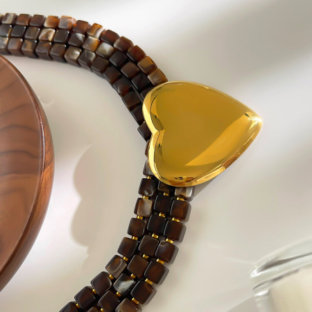 Collier de perles dorées en acier inoxydable étanche, composé de perles en résine superposées