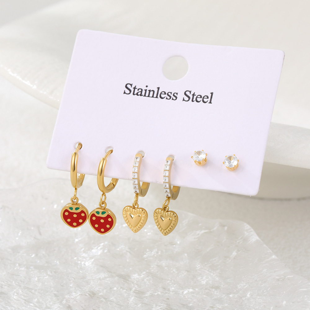 Boucles D'Oreilles Puces Pour Femmes, Forme Cœur Irrégulière Et Douce, En Acier Inoxydable Étanche, Couleur Or, Collection Simple. Image3