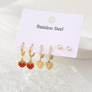 Boucles D'Oreilles Puces Pour Femmes, Forme Cœur Irrégulière Et Douce, En Acier Inoxydable Étanche, Couleur Or, Collection Simple. h5 Image3