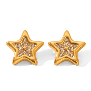 Boucles D'Oreilles Puces Pour Femmes Simple Series Daily Star En Acier Inoxydable, Étanches, Couleur Or, Avec Zircon. h5 