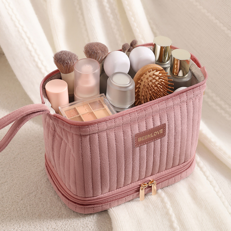 Trousse À Maquillage Double Couche En Velours Uni Image4