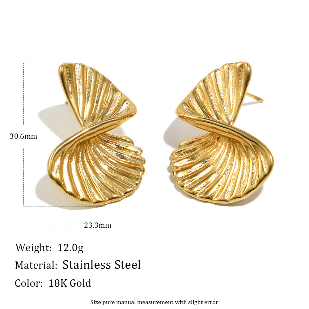 Boucles D'Oreilles Puces En Acier Inoxydable Doré, Étanches, En Forme D'Éventail Torsadé
