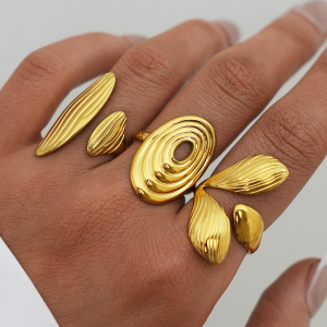 Bague Pour Femme En Acier Inoxydable Étanche Couleur Or, Forme Irrégulière, À Porter Au Quotidien h5 Image3