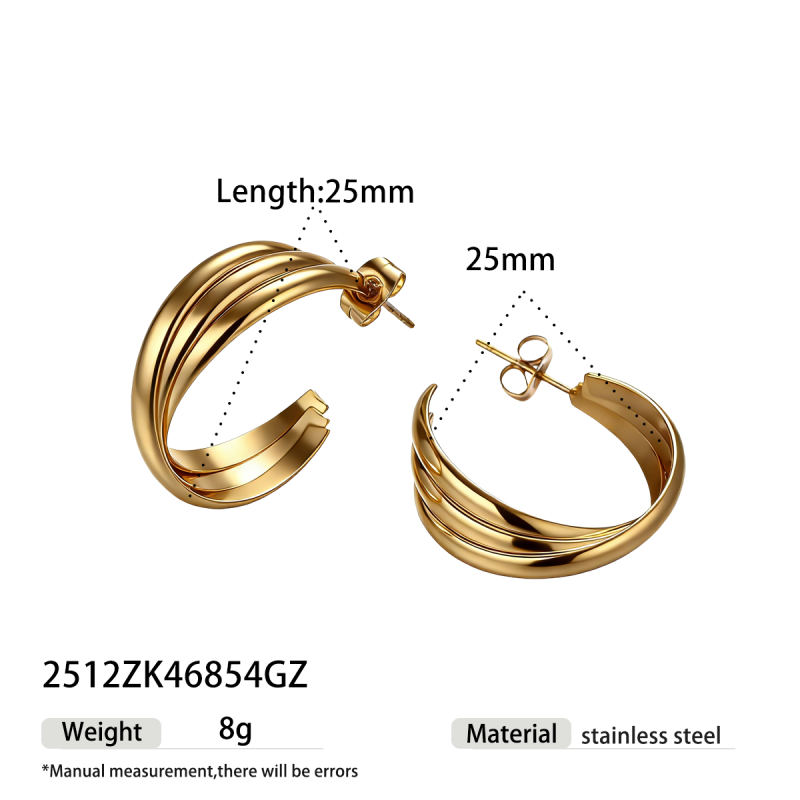 Boucles D'Oreilles Créoles Classiques Torsadées En Acier Inoxydable, Couleur Or, Forme Irrégulière.