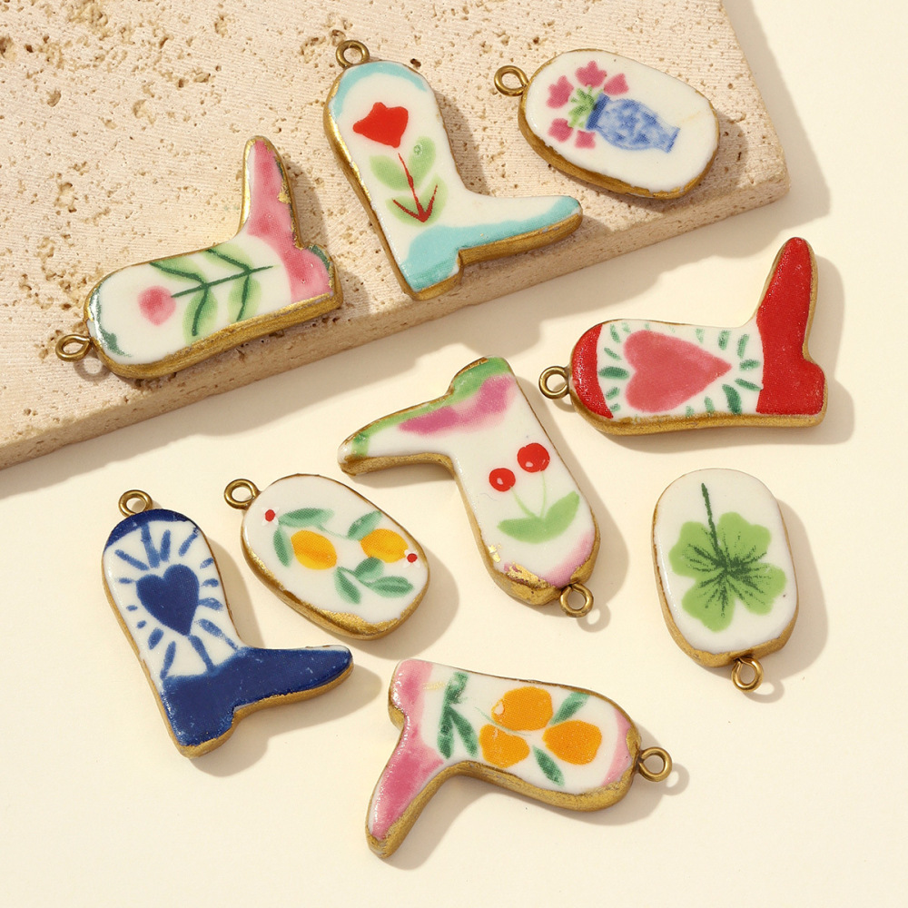 Pendentifs Pour Femmes En Céramique Végétale Naturelle Aux Couleurs Dorées Image4