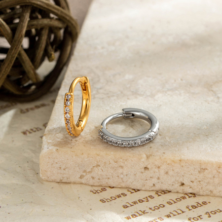 Boucles d'oreilles créoles pour femmes, résistantes, couleur cuivre doré, avec zircon.