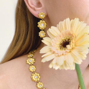 Ensembles De Bijoux Pour Femmes En Acier Inoxydable Doré, Imperméables Et Anti-Ternissement, Avec Zircon, De La Série Romantic Daisy h5 Image5