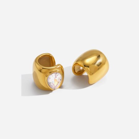 Manchette d'oreilles femme en acier inoxydable, ornée d'un zircon en forme de goutte, étanche, couleur or
