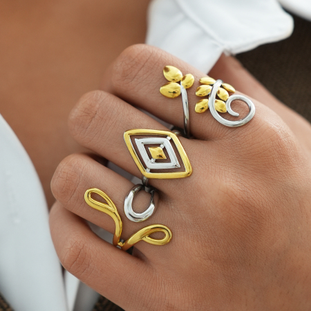 Bague femme Daily Flower Lines en acier inoxydable étanche couleur or