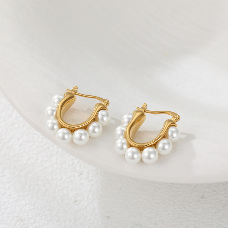 Boucles d'oreilles puces pour femmes, style classique vacances, forme irrégulière en fer à cheval, en acier inoxydable plaqué or 18 carats 2