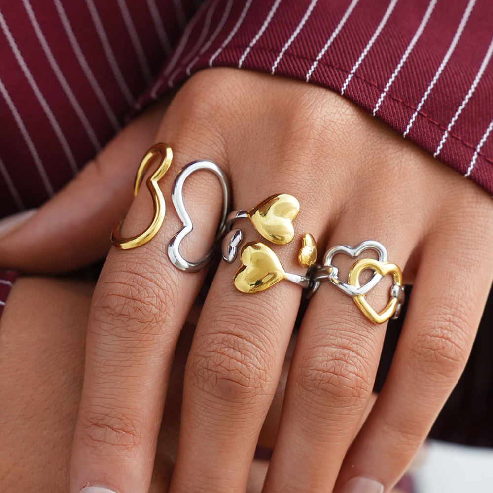 Bague Simple Series Daily Heart En Acier Inoxydable Étanche Couleur Or Image2