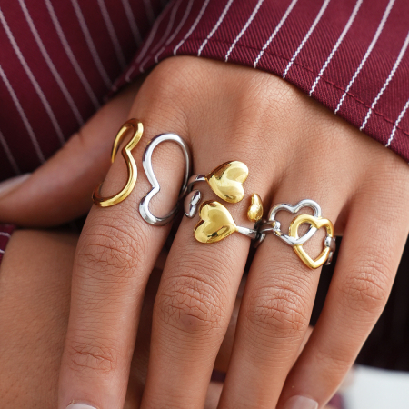 Bague Simple Series Daily Heart en acier inoxydable étanche couleur or 2