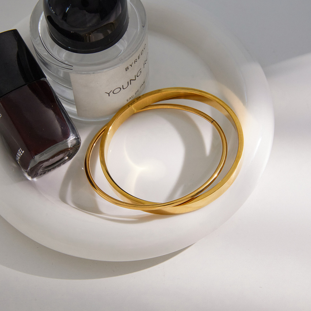 Bracelets Minimalistes Pour Femmes, En Acier Inoxydable Uni, Étanches, Couleur Or Image3