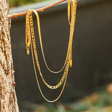 Colliers superposés pour femmes, en acier inoxydable, couleur or, étanches, de la collection Simple Series Daily Chain