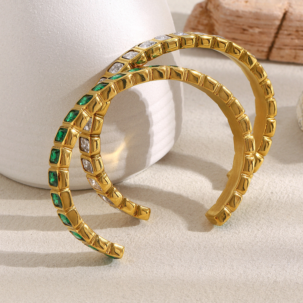 Bracelet Manchette De Luxe En Acier Inoxydable Doré Avec Zircon Et Étanchéité Image4