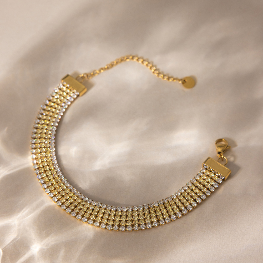 Bracelets À Maillons Pour Femmes En Acier Inoxydable, Étanches, Couleur Or Et Zircon, Aux Lignes Exquises Image5