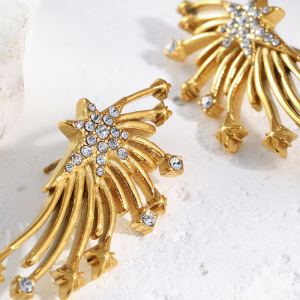 Boucles D'Oreilles Puces En Acier Inoxydable Imperméable En Forme D'Ailes, Avec Zircon Doré h5 Image3