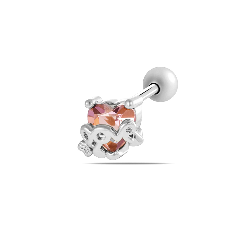 Boucles D'Oreilles Piercing Femme En Forme De Cœur, Zircon Rose, Couleur Cuivre Doré 