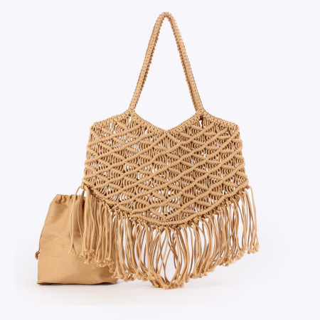 Sacs de plage classiques à pompons en coton tissé pour femmes