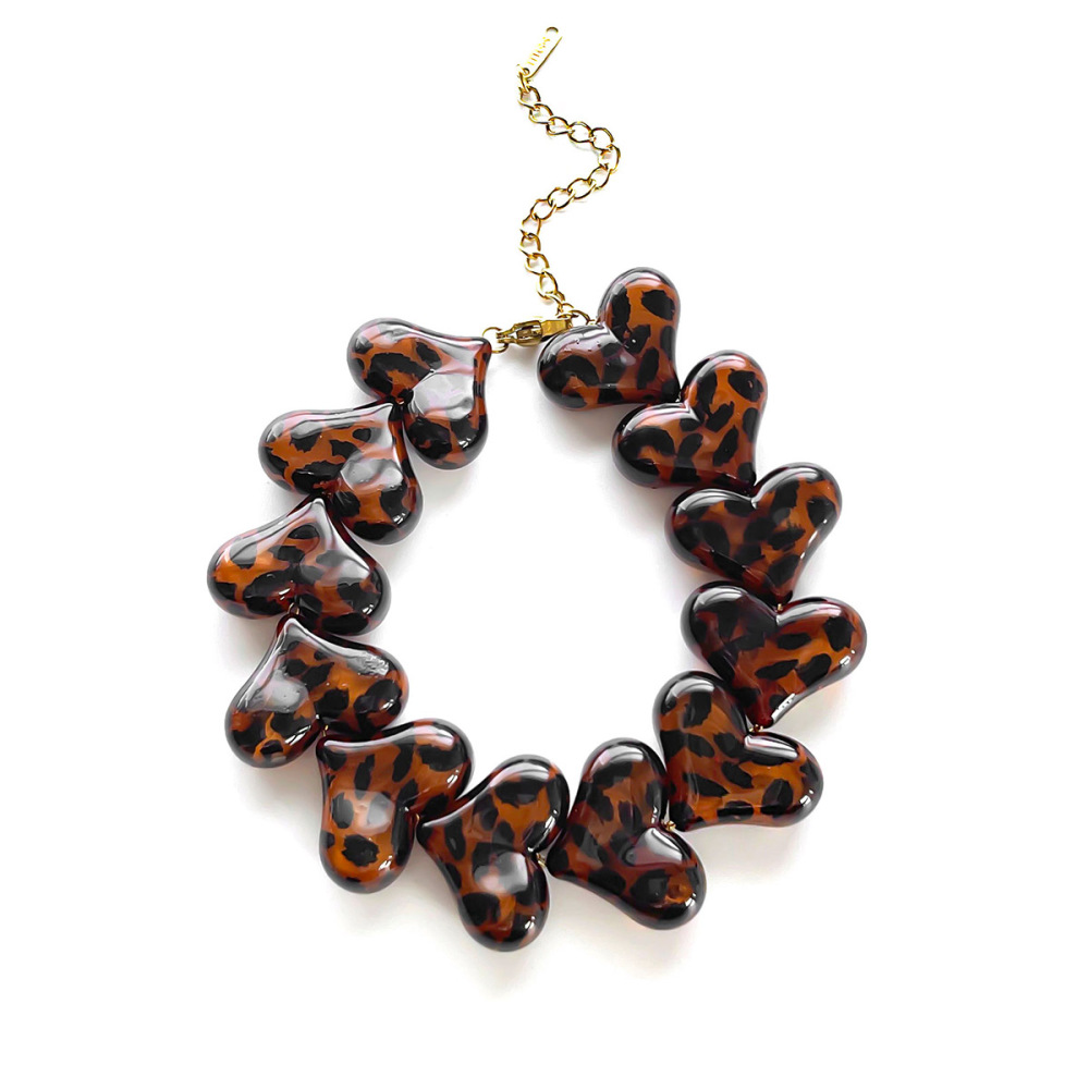 Bracelet En Perles De Résine Dorées En Forme De Cœur Léopard