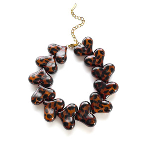 Bracelet En Perles De Résine Dorées En Forme De Cœur Léopard h5
