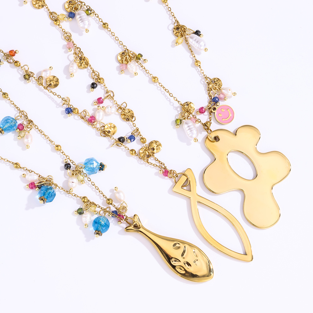 Colliers Pendentifs Pour Femmes En Acier Inoxydable, Pierre Naturelle, Étanche, Couleur Or Image8