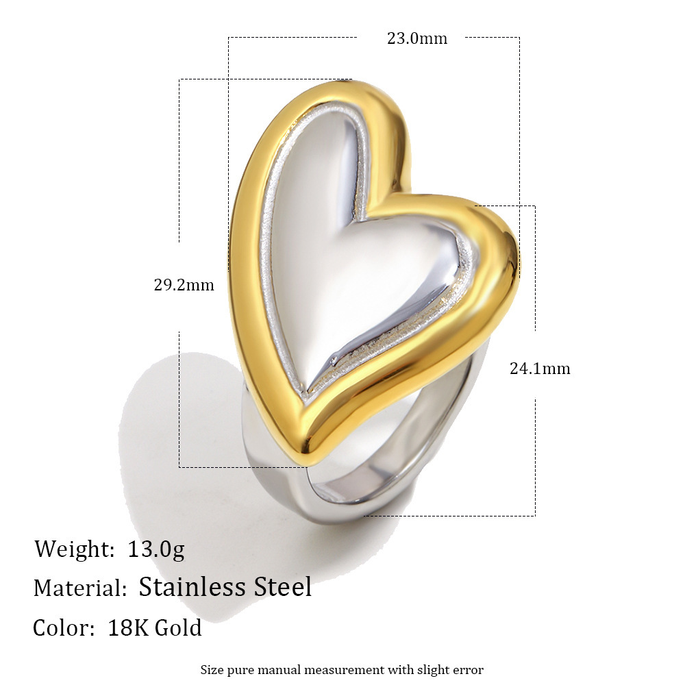 Bague En Forme De Cœur, En Acier Inoxydable Doré Et Argenté, Étanche Image4