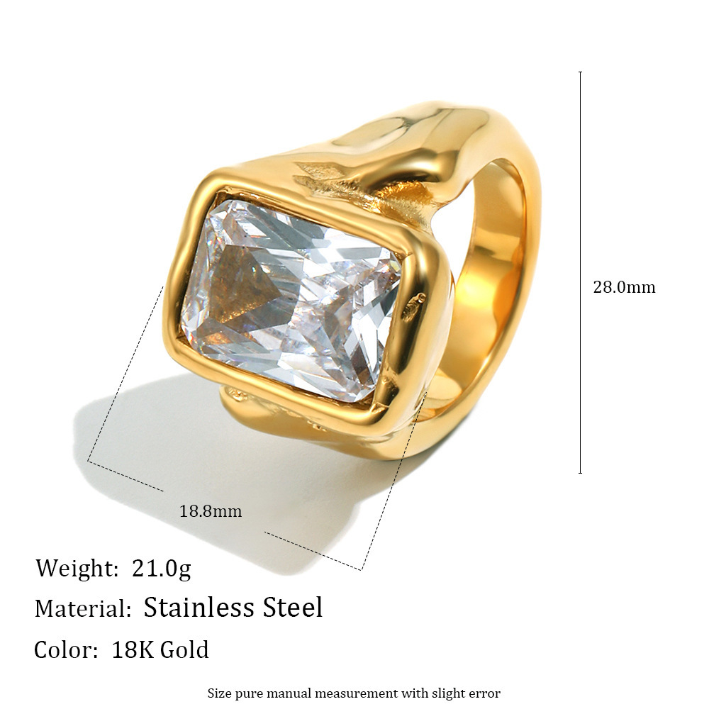 Bague Étanche En Acier Inoxydable Et Zircon Carré Image2