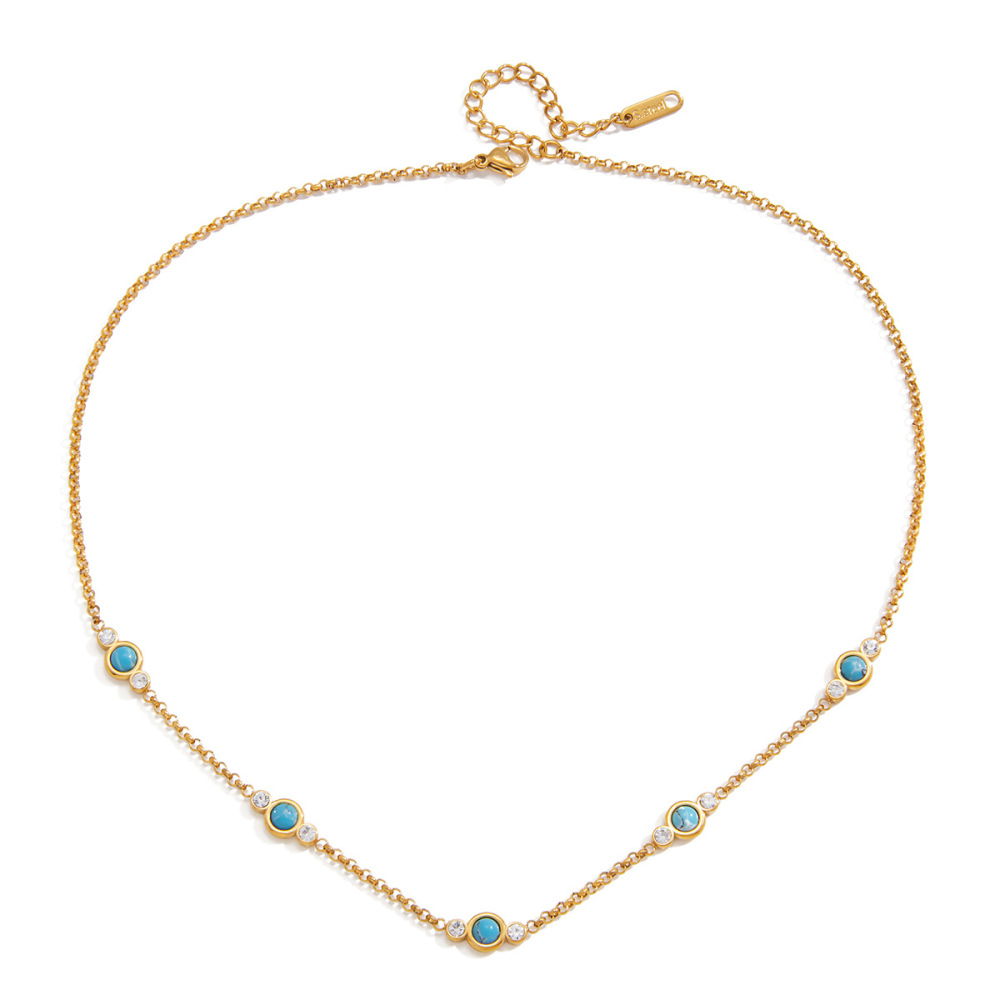 Colliers À Maillons Pour Femmes En Acier Inoxydable Turquoise Scintillant, Étanches Et Couleur Or