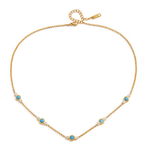 Colliers À Maillons Pour Femmes En Acier Inoxydable Turquoise Scintillant, Étanches Et Couleur Or h5