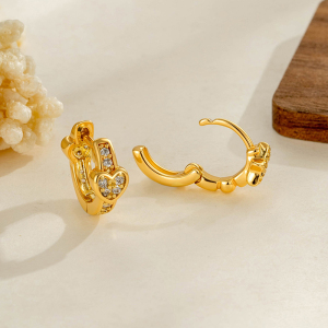 Boucles D'Oreilles Créoles Pour Femmes, Motif Cœur, Étoile Et Lune, Couleur Cuivre Doré Et Zircon. h5 Image4