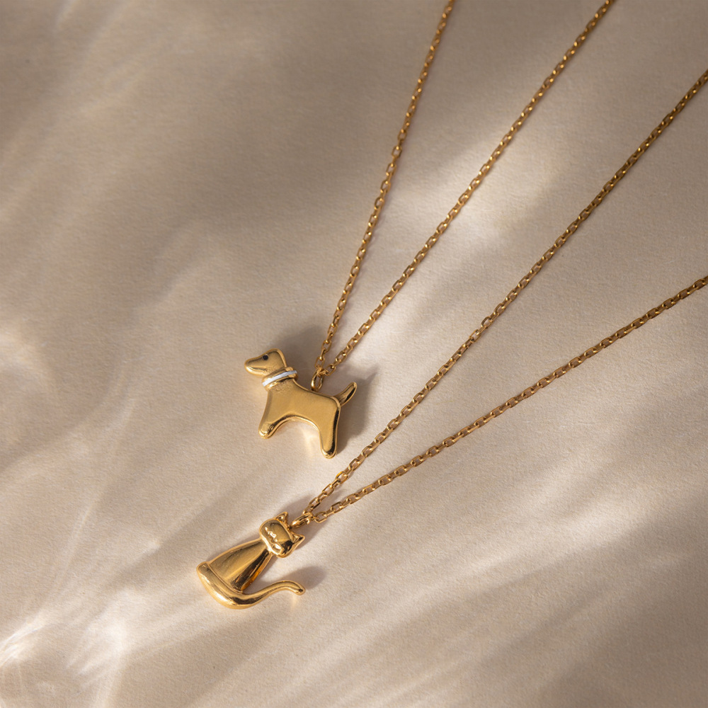 Colliers Pendentifs Pour Femmes, Motif Chaton Et Chiot Mignon, En Acier Inoxydable, Étanches Et Anti-Ternissement, Couleur Or h5Image6