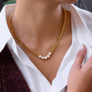 Colliers À Maillons Pour Femmes Daily Bold Chain En Acier Inoxydable, Imperméables Et Anti-Ternissement, Couleur Or h5 Image5