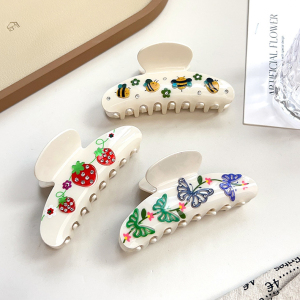 Pinces À Cheveux Acryliques Pour Femmes, Motif Fleurs Et Fruits, Cerises, Collection Romantique h5 Image6
