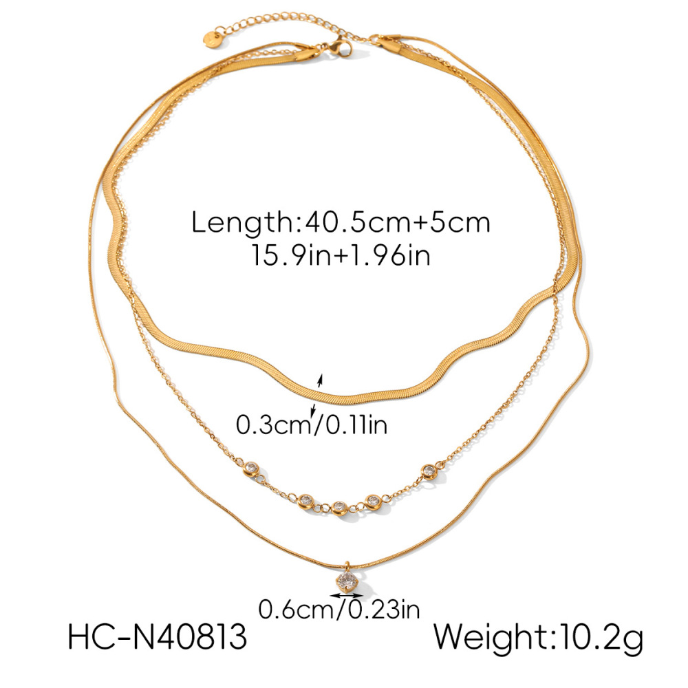 Collier À Plusieurs Rangs En Acier Inoxydable Étanche Couleur Or Et Zircon Image2