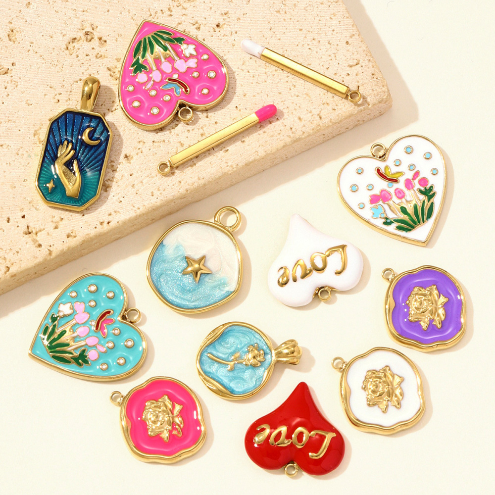 Pendentifs Pour Femmes En Acier Titane Couleur Or, Motif Cœur Romantique Et Fleur Image5