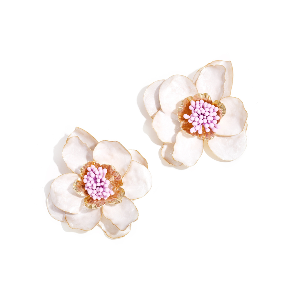 Boucles D'Oreilles Puces En Fer Pour Femme, Motif Camélia, Simples, Romantiques Et Délicates. 