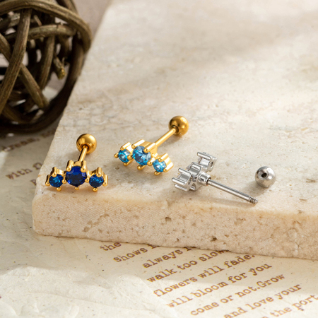 Boucles d'oreilles piercing femme en zircon couleur cuivre doré, forme irrégulière scintillante 2