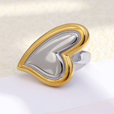 Bague en forme de cœur, en acier inoxydable doré et argenté, étanche