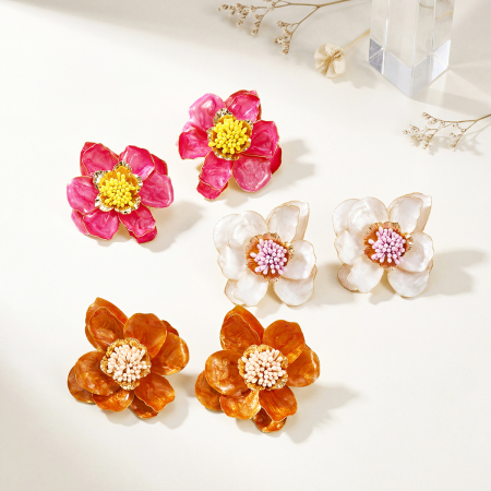 Boucles d'oreilles puces en fer pour femme, motif camélia, simples, romantiques et délicates. 2