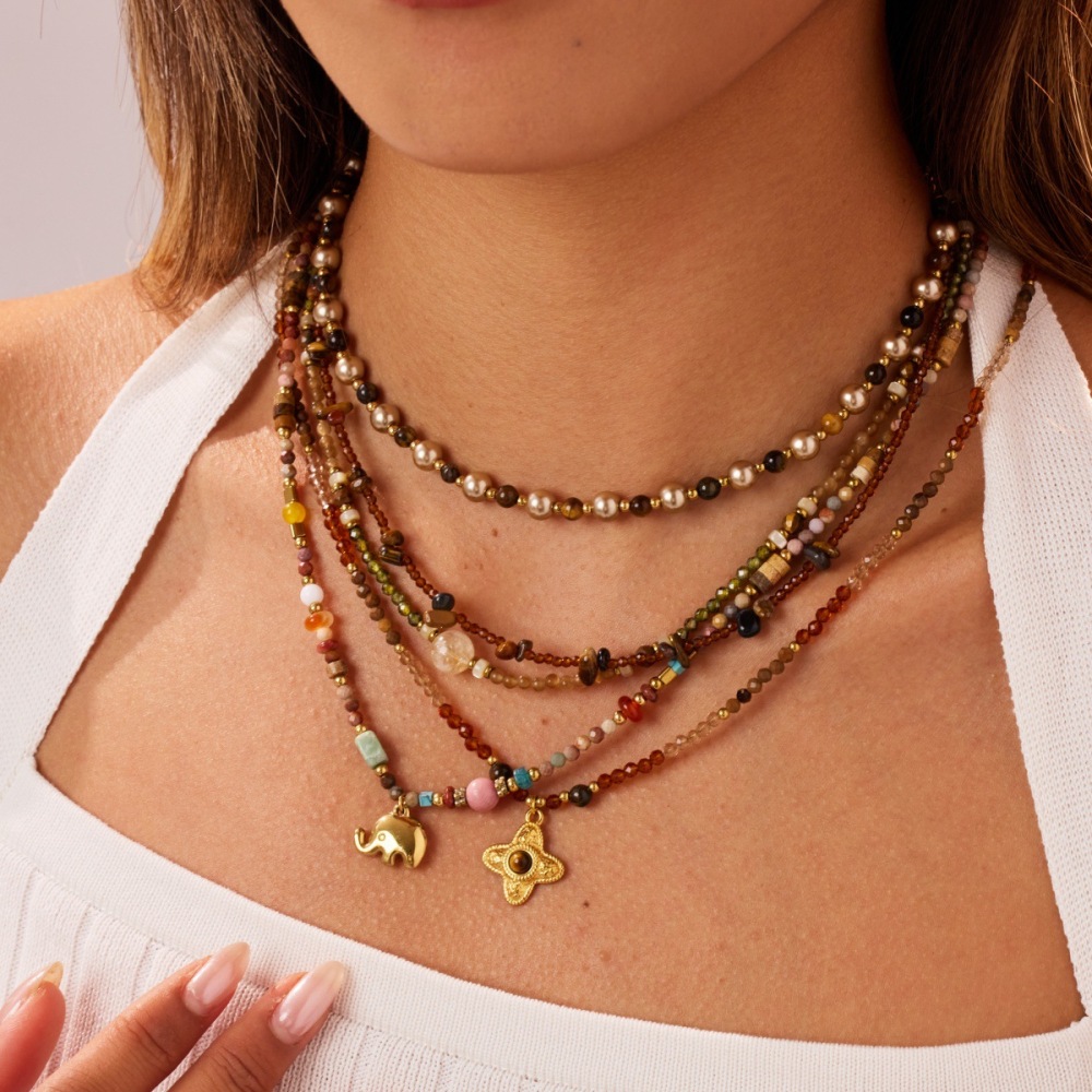 Colliers De Perles Pour Femmes, Collection Classic Series Vacation Beads Chain, En Acier Inoxydable Étanche, Couleur Or Image2
